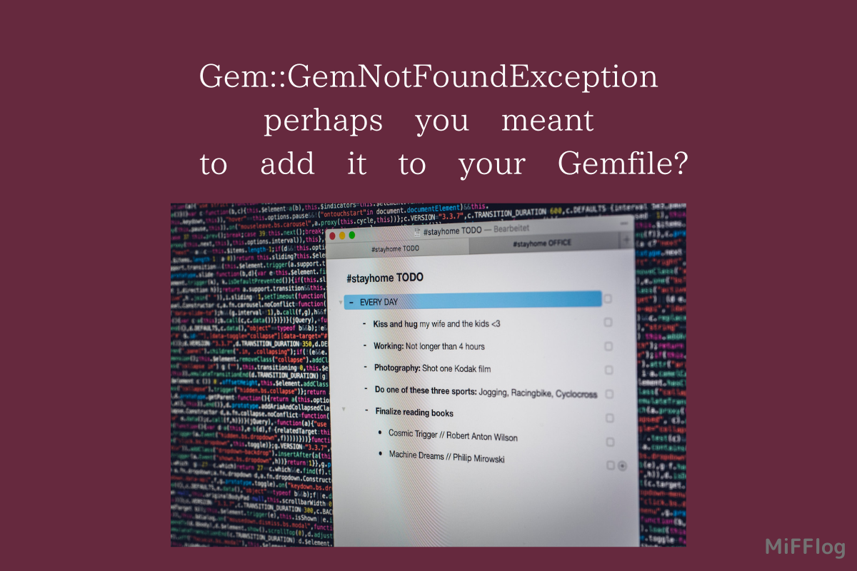 GemNotFoundExceptionが起きたときの対処方法を記載しています。
