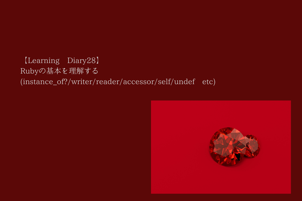 【Learning Diary28】Rubyの基本を理解する(instance_of?/writer/reader/accessor/self/undef etc)